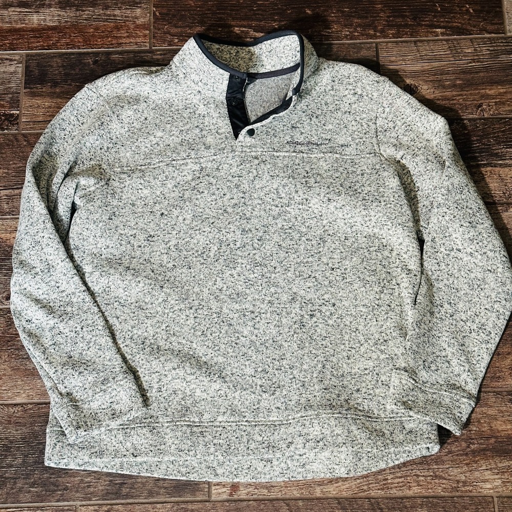 Eddie Bauer 1/4 Snap Button Fleece Sweater Mens Size XL Gray Casual Pullover